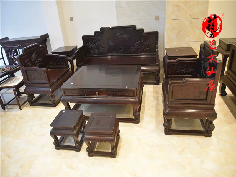 Zambia máu gỗ đàn hương cần cẩu Yannian tám mảnh gỗ gụ đồ nội thất phòng khách sofa kết hợp sofa gỗ gụ - Bộ đồ nội thất giường ngủ giá rẻ
