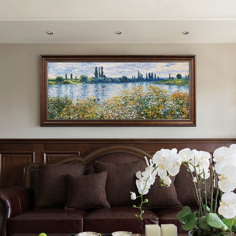 Upscale hand-painted oil painting Monineseine riverside sofa Background Wall hanging painting American scenery-Taobao