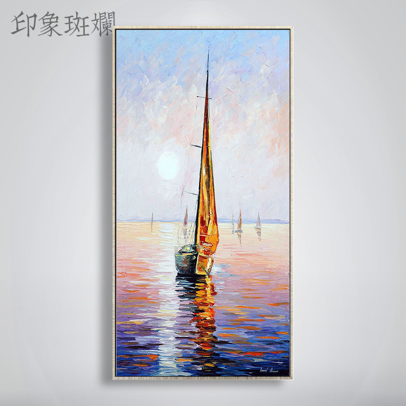 Hand painted oil painting Jan sails Xuan Xuan sea sailing knife painting friend Joe to send gift Gift for a smooth sailing