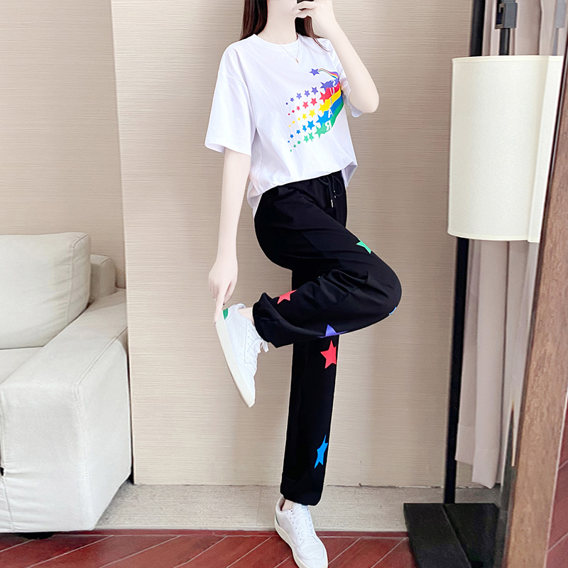 Hong Kong fashion sports suit women's summer 2021 new Korean version loose western style net red casual two-piece