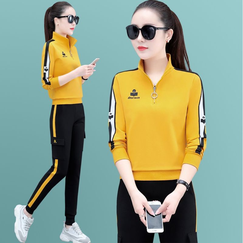 Hong Kong sportswear suit female spring 2021 new fashion Western style age-reducing sweater running and leisure two-piece
