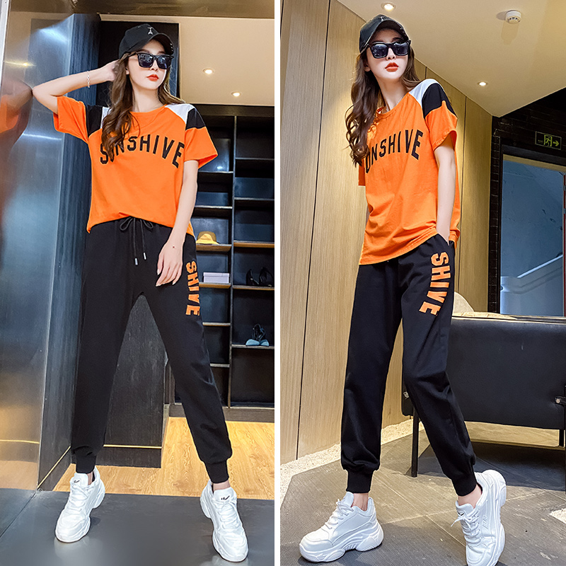 Hong Kong sports and leisure suit women's summer 2021 new loose Korean version of the Western style fashion short-sleeved two-piece suit