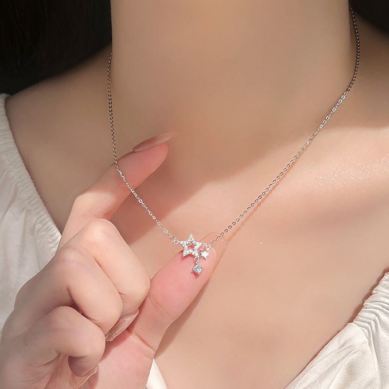 999スターリングシルバースターネックレス女性夏2024新しい軽量高級ニッチ鎖骨チェーンガールフレンドへの人気の誕生日プレゼント