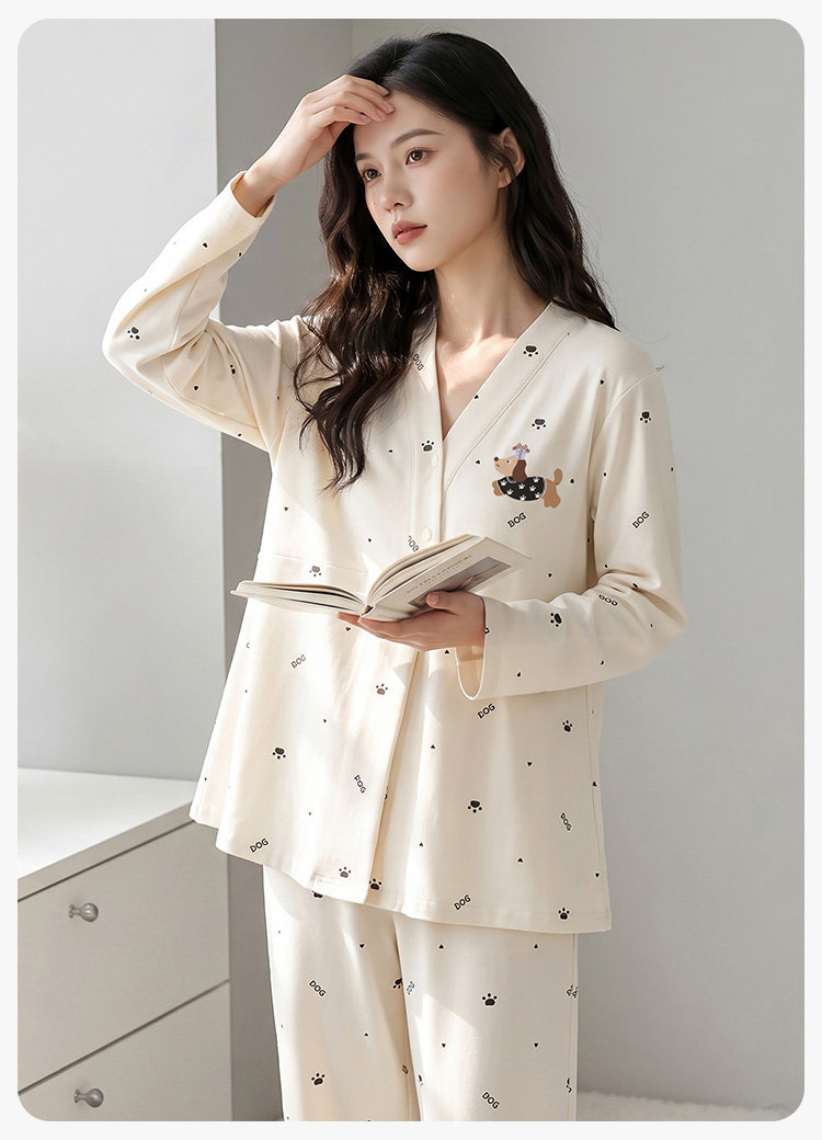 【送帽子】纯棉哺乳月子服秋冬产后坐月子春秋款孕妇不勒肚家居服 — 24