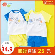 Beibeiyi childrens clothing childrens foreign style cotton clothes short sleeve set summer new baby thin breathable 2 piece set
