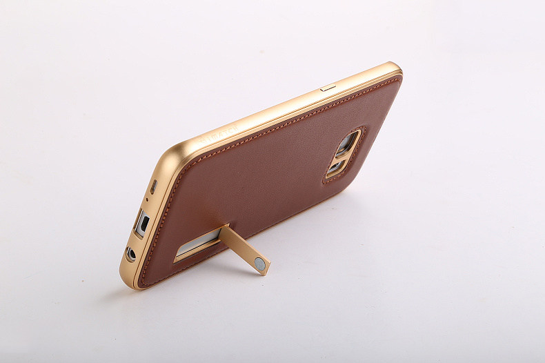 iMatch Luxury Aluminum Metal Bumper Premium Genuine Leather Back Cover Case for Samsung Galaxy S7 Edge G9350 & S7 G9300