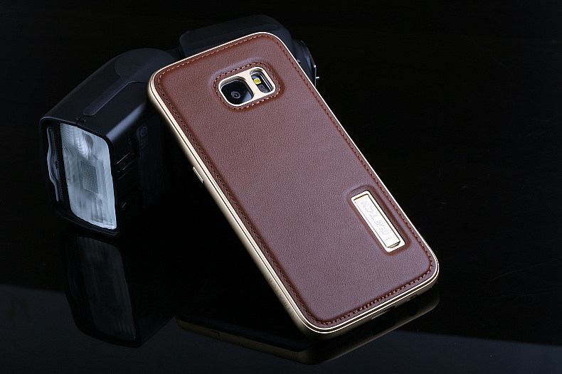 iMatch Luxury Aluminum Metal Bumper Premium Genuine Leather Back Cover Case for Samsung Galaxy S7 Edge G9350 & S7 G9300