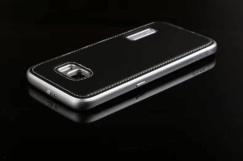 iMatch Luxury Aluminum Metal Bumper Premium Genuine Leather Back Cover Case for Samsung Galaxy S7 Edge G9350 & S7 G9300
