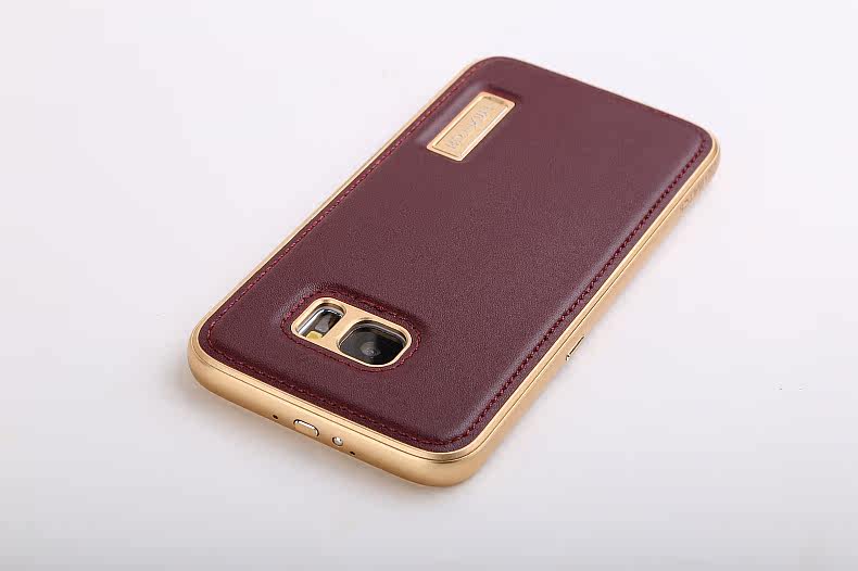 iMatch Luxury Aluminum Metal Bumper Premium Genuine Leather Back Cover Case for Samsung Galaxy S7 Edge G9350 & S7 G9300