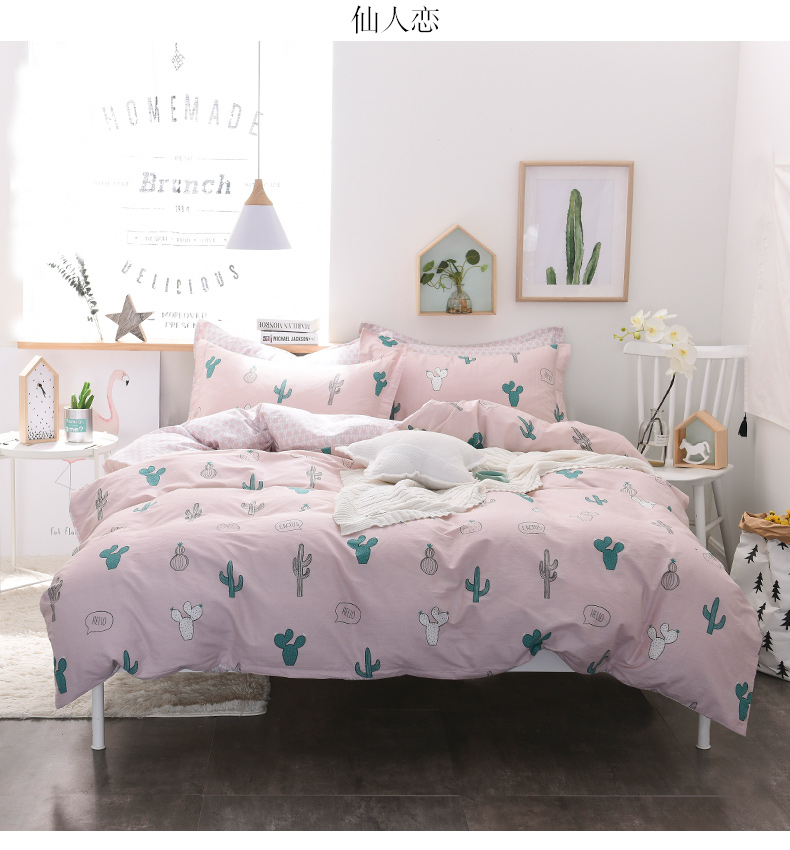 Ins xương rồng Bắc Âu gió đơn giản cotton đôi 4 bốn bộ giường cotton phòng ngủ sinh viên ba mảnh