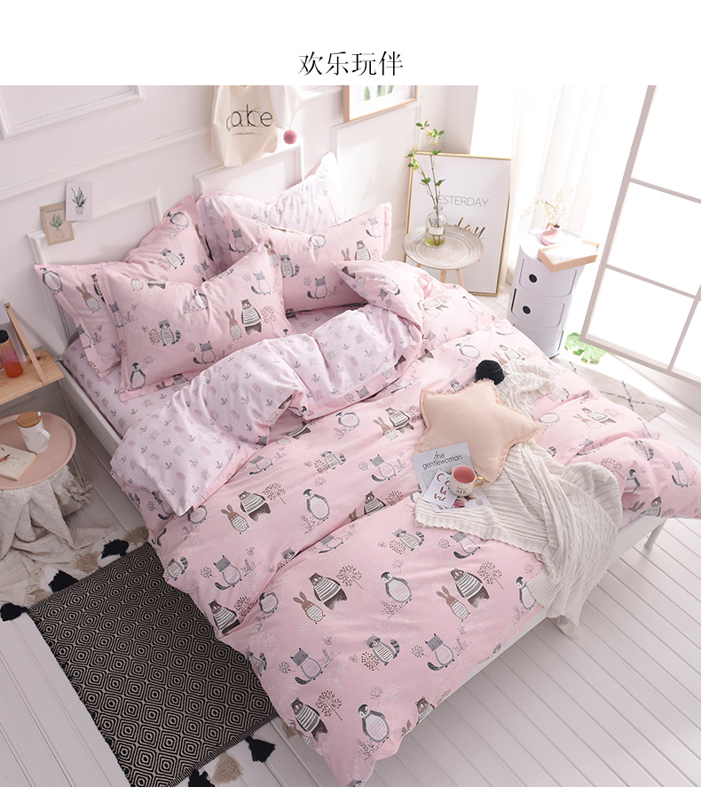 Ins xương rồng Bắc Âu gió đơn giản cotton đôi 4 bốn bộ giường cotton phòng ngủ sinh viên ba mảnh