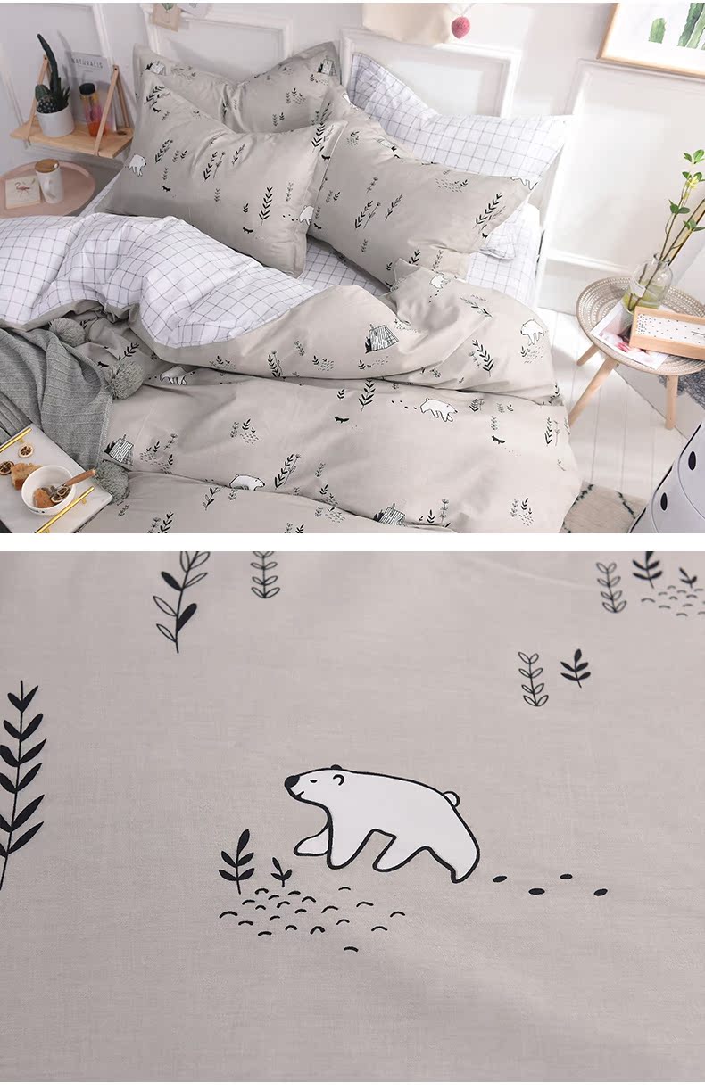 Ins xương rồng Bắc Âu gió đơn giản cotton đôi 4 bốn bộ giường cotton phòng ngủ sinh viên ba mảnh