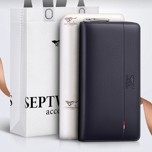 Septwolves, мужской длинный бумажник с молнией, кожаная сумка с петлей на руку, из натуральной кожи