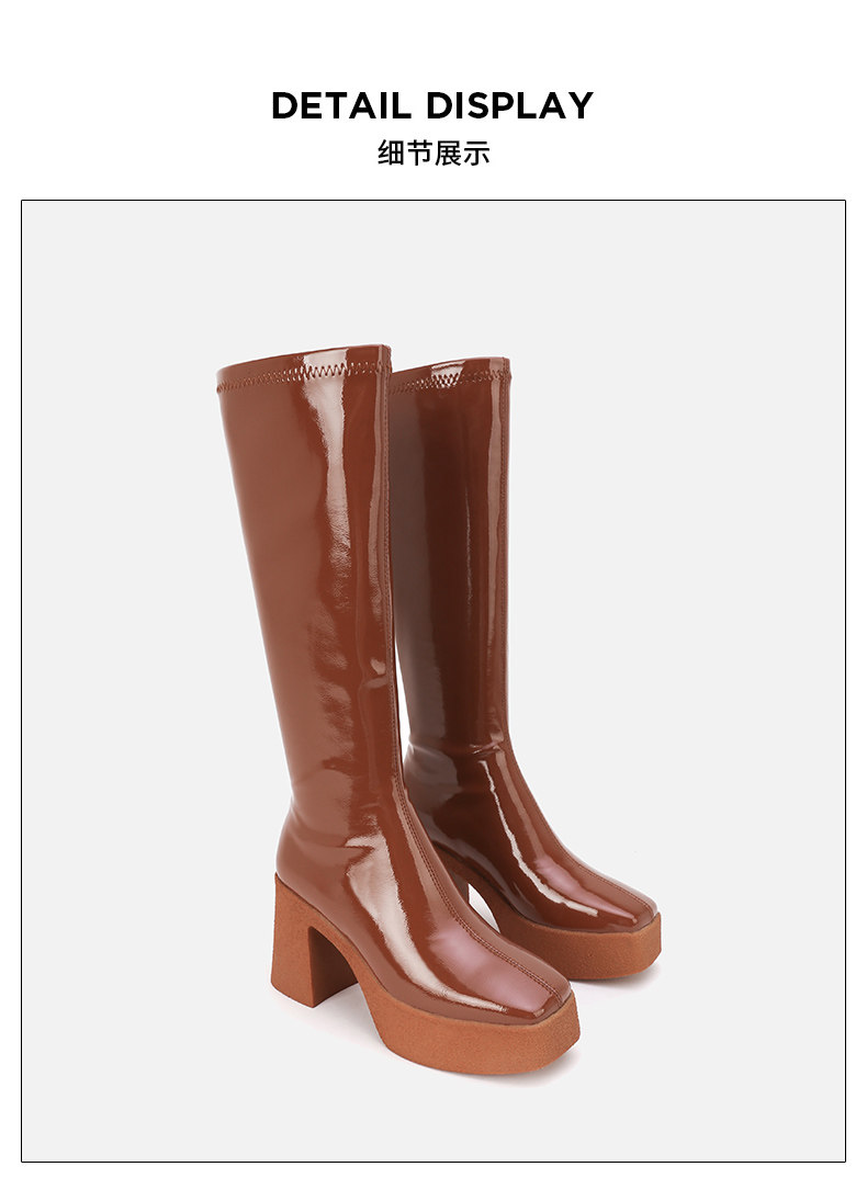Стрейч ботинки/носки сапоги 高筒靴女春秋单靴英伦厚底松糕方头显瘦显高长筒靴女不过膝骑士靴 Animal husbandry Mani