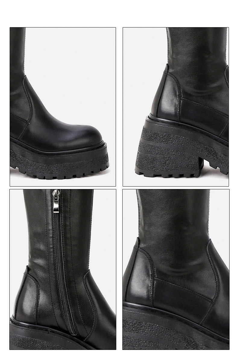 Женская обувь 过膝靴女厚底英伦风真皮松糕底长筒靴大腿靴弹力靴皮靴子高跟长靴 Animal husbandry Mani