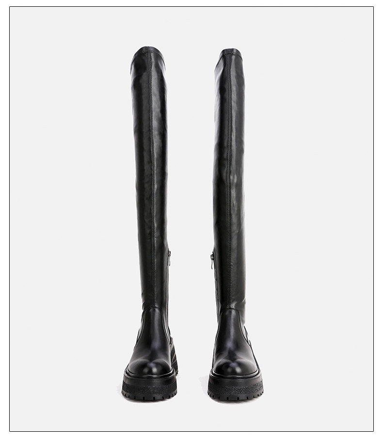 Женская обувь 过膝靴女厚底英伦风真皮松糕底长筒靴大腿靴弹力靴皮靴子高跟长靴 Animal husbandry Mani