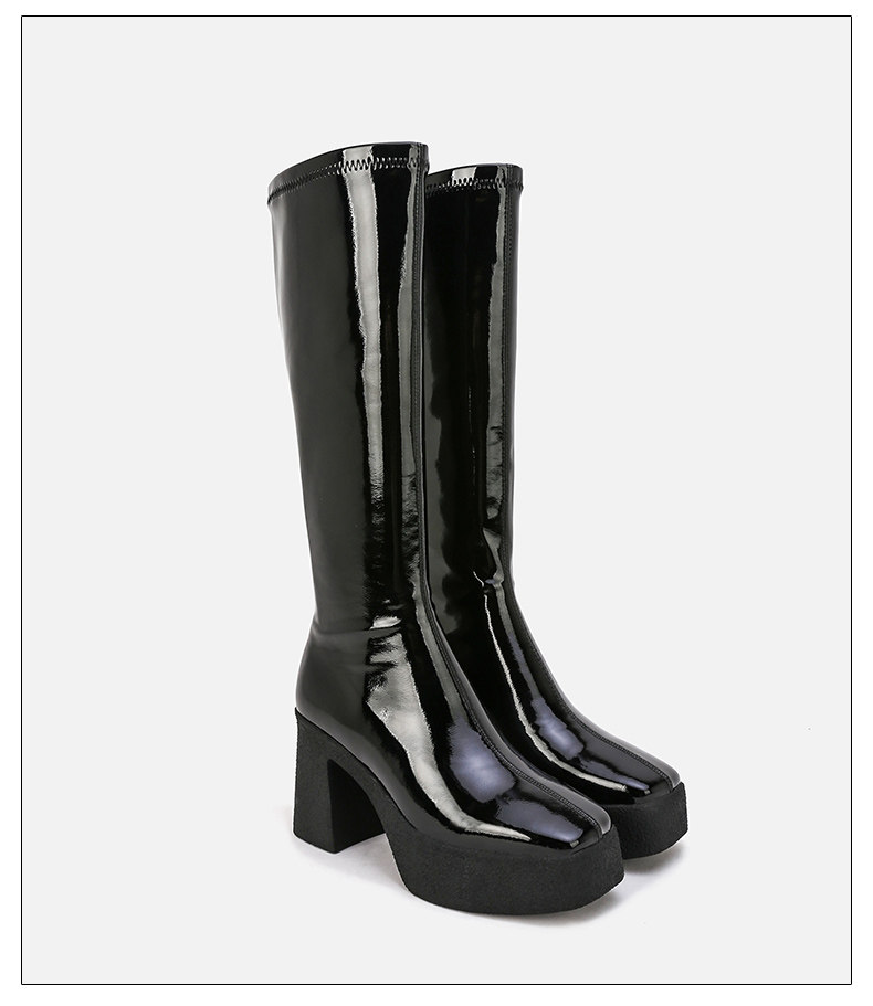 Стрейч ботинки/носки сапоги 高筒靴女春秋单靴英伦厚底松糕方头显瘦显高长筒靴女不过膝骑士靴 Animal husbandry Mani