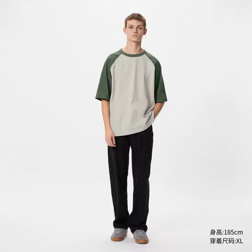 Мужская и женская свободная футболка Uniqlo с рукавами реглан, рукавом 5 четвертей и короткими рукавами 475366 466874 457833