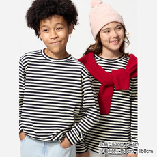Футболка детская 优衣库童装男童女童摇粒绒圆领t恤长袖条纹抓绒482987 Uniqlo