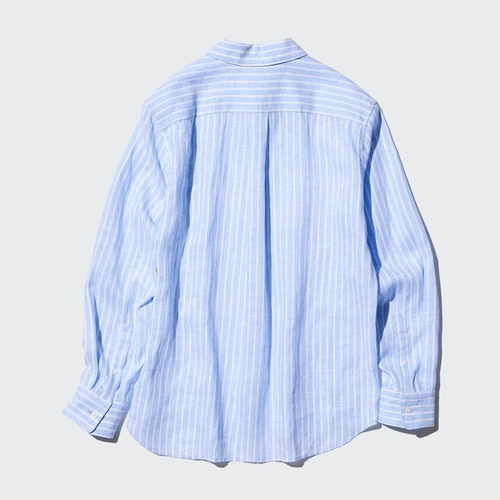Uniqlo женская французская льняная рубашка в полоску, рубашка с длинными рукавами, рубашка с кондиционером, тонкая куртка 475648