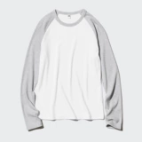 Uniqlo Женская мягкая ребра, контрастная круглая шея футболка/с длинным рукавом рукав внутренний и летний новый стиль 476855