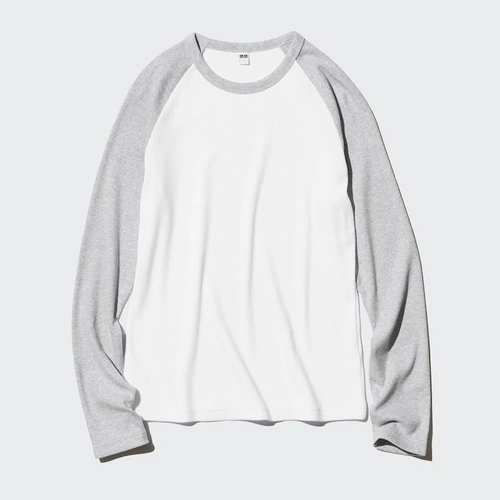 Uniqlo Женская мягкая ребра, контрастная круглая шея футболка/с длинным рукавом рукав внутренний и летний новый стиль 476855