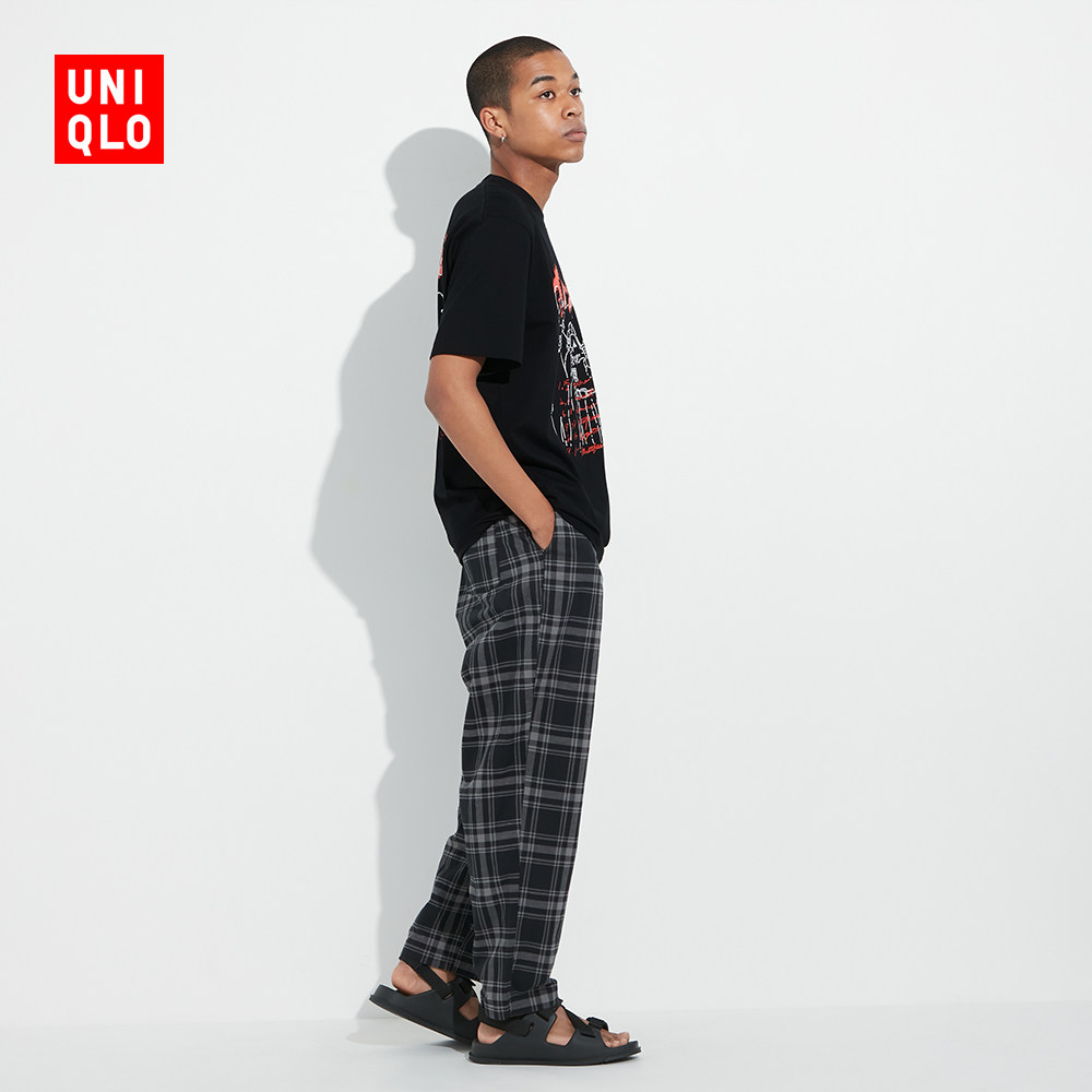 Uniqlo Men's Clothing Women's Clothing Cotton Elastic Cropped Pants Plaid Drawstring Sports Leisure Pants 455897
