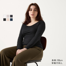 теплая пижама 优衣库女装轻舒暖heattech u领t恤/8分袖秋衣469740 472364 Uniqlo