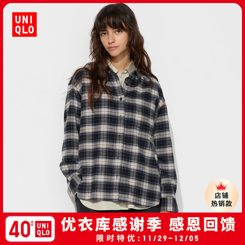 ユニクロ レディース フランネルチェックシャツ/長袖シャツ 薄手ジャケット 空調シャツ 472502