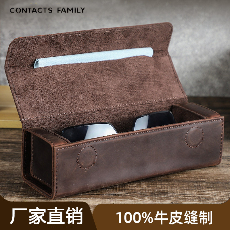Retro Crazy Horse Leather Travel Portable Glasses Case Single-Pack Genuine Leather Handmade Sunglasses Case Storage Box