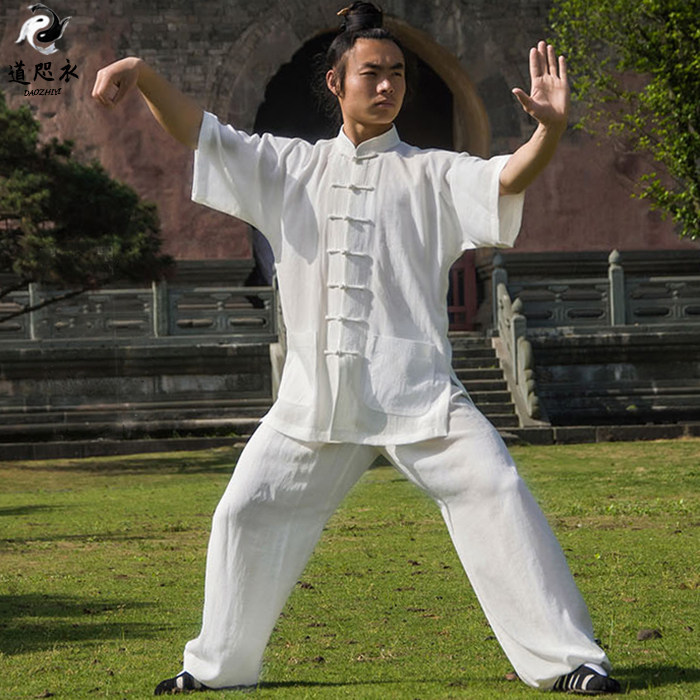 Short Sleeve Linen Tai Chi Clothing Men's Summer Thin Martial Arts Suit Performance Taijiquan Kongfu Women Cotton Numb Sermon Suit
