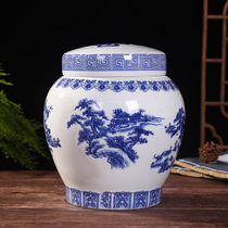 Ceramic urn double cover blue and white URN URN box funeral supplies can be inserted photo round large altar relocation grave bone pot