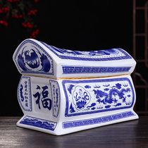 Jingdezhen ceramic coffin large blue and white urn casket life sarcophagus funeral equipment picking bone jar Cup for men and women