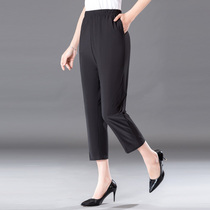 Middle aged and elderly mother summer clothes thin Capri pants elderly women high waist straight pants size elastic elastic casual middle pants