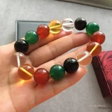 Настоящий браслет из натурального хрустального агата с множеством сокровищ и пятицветными бусинами в форме руки для мужчин и женщин из золота, дерева, воды, огня и земли, года рождения и пяти элементов.