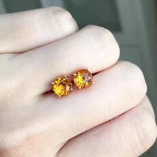 Серьги 正品天然巴西黄水晶圆形耳钉925纯银小巧精致简约时尚幸运石礼物