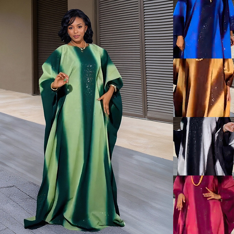 African Women's Fashion Printed Satin Robe Party Evening Dress Long Dress Loose and Comfortable Plus Size