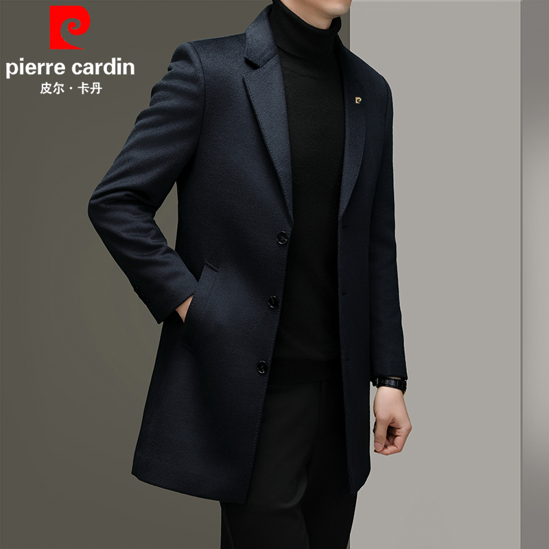 Pierre Cardin Autumn and Winter Pure Color Cashmere Outwear Men's Mid-Length Suit Business Men's Windbreaker Woolen Outwear Pierre Cardin Autumn and Winter Pure Color Cashmere Outwear Men's Mid-Length Suit Business Men's Windbreaker Woolen Outwear