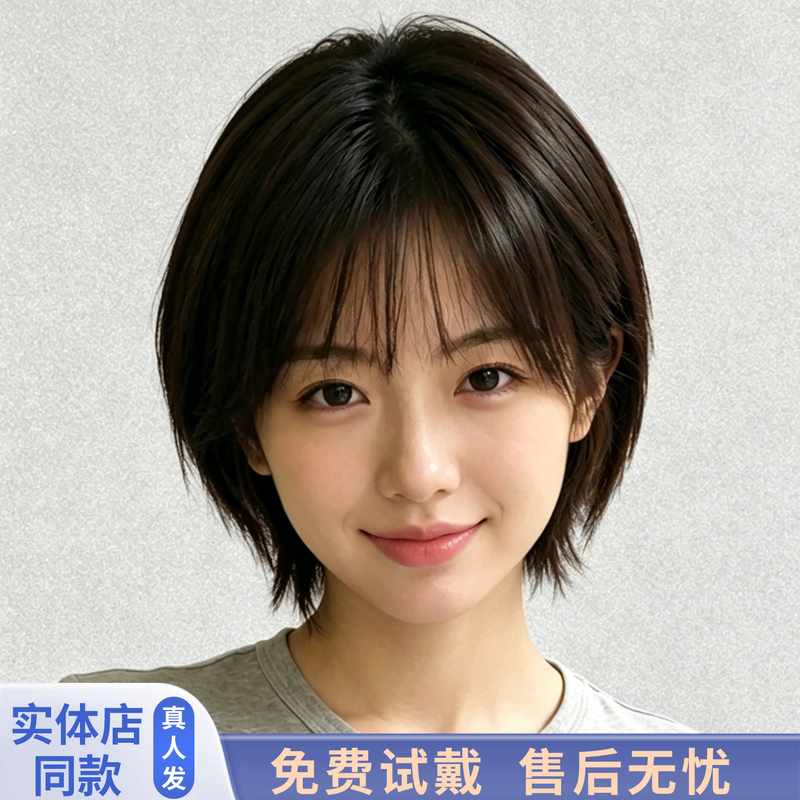 Real Human Hair Wig for Women, Short Hair with Bangs, Full Head Cover, Natural, Fluffy, Breathable, Everyday Use, Full Wig for Bald Heads