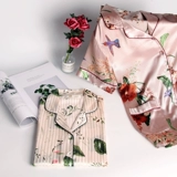 Летняя шелковая тонкая пижама, комплект, короткий рукав, в корейском стиле