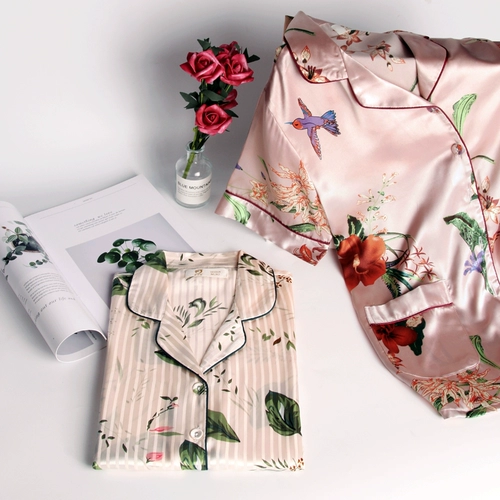 Летняя шелковая тонкая пижама, комплект, короткий рукав, в корейском стиле