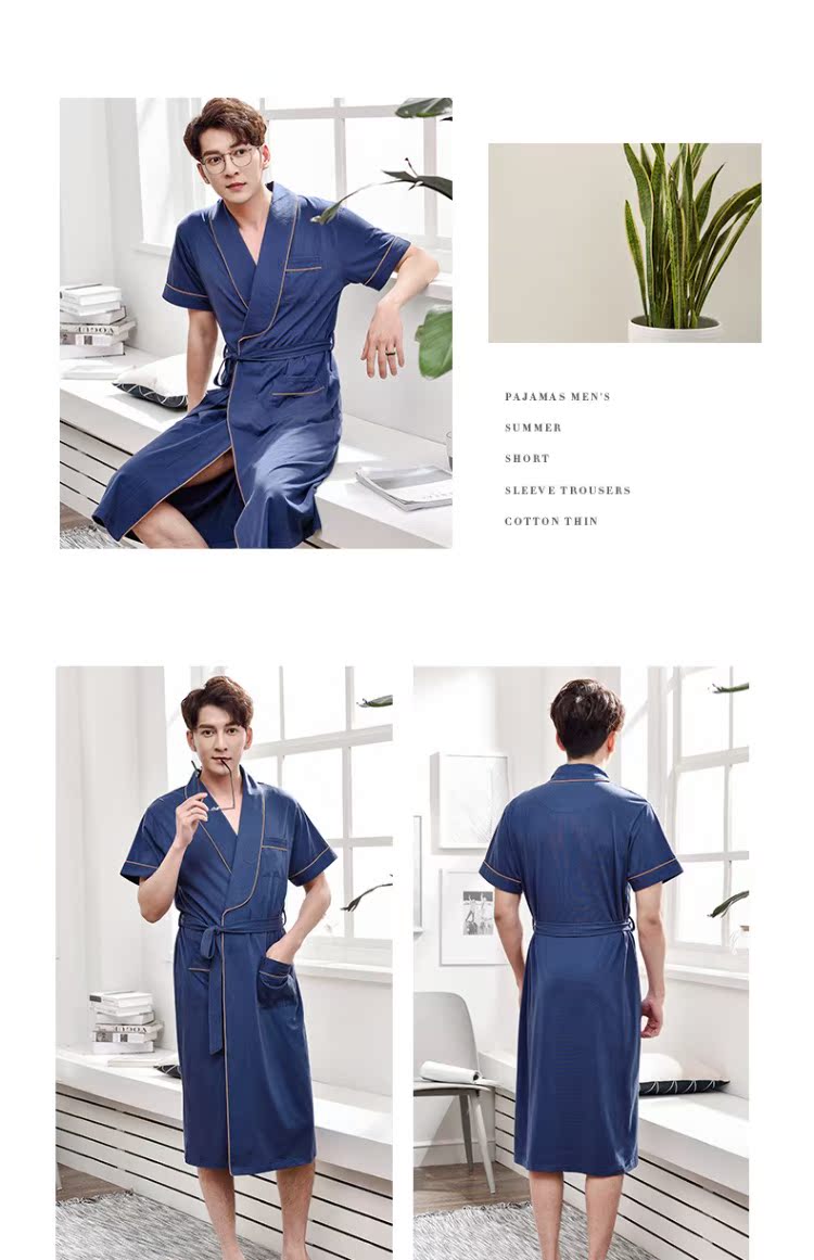 Áo ngủ nam mùa hè ngắn tay cotton mỏng phần lỏng lẻo XL màu đơn sắc Áo choàng tắm kiểu Nhật quần áo ngủ nữ