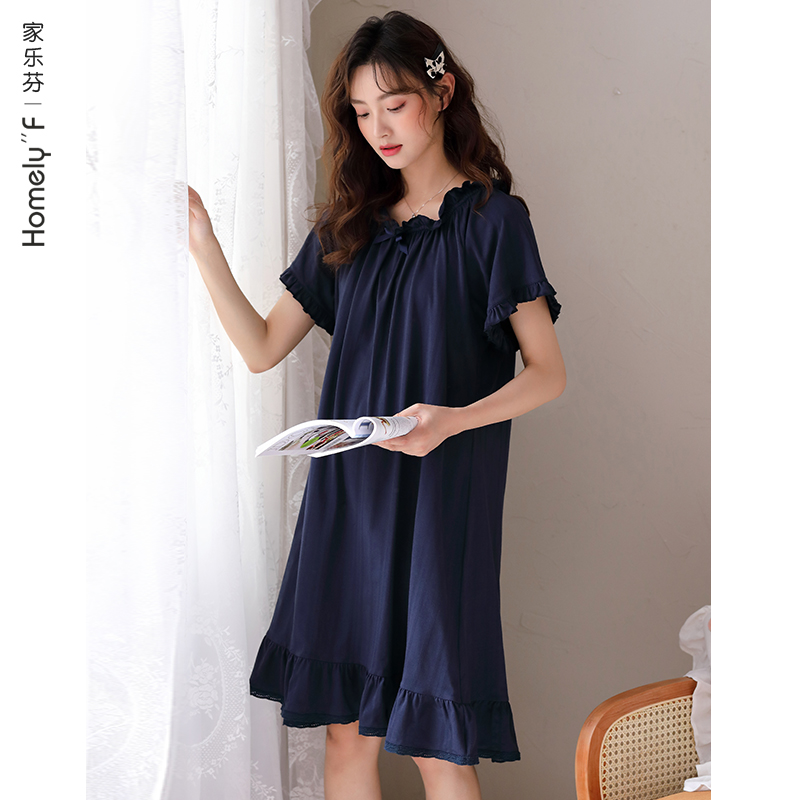 2022 New Sleeping Dress Lady Sleepwear Summer Summer Pure Cotton Short Sleeves Slim big size Long version Princess Wind