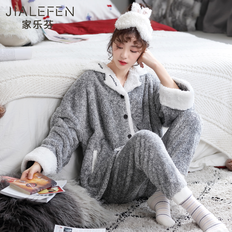 women's autumn winter coral fleece thick fleece thermal home clothing flannel korean style wearable set