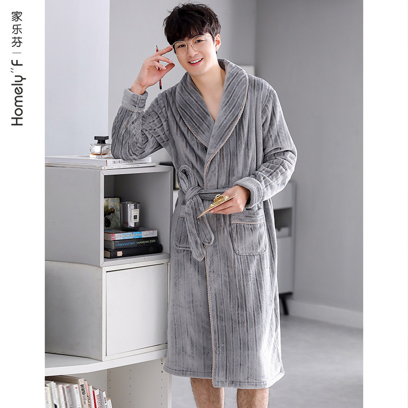 Sleepwear men's sleepwear men's gowns in autumn and winter Coral suede thickened with a velvet warm flannel Velvet Bathrobe long version