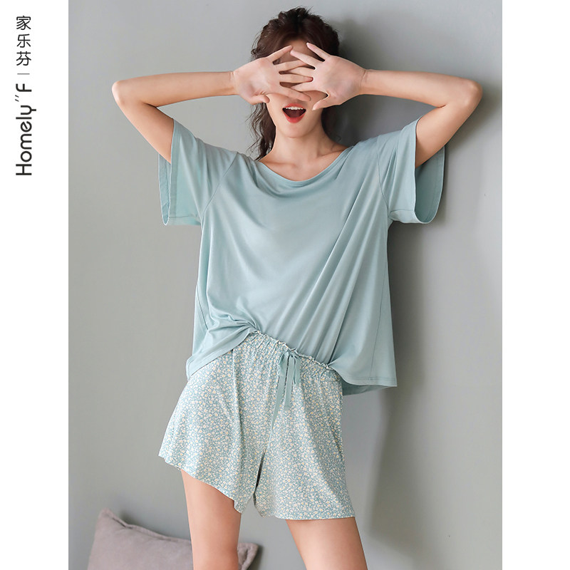 Pajamas women's summer Modal cotton silk short-sleeved home wear summer thin ice silk leisure can go out to wear a suit