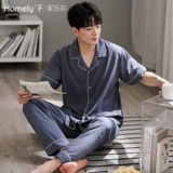 Мужская летняя пижама, марлевые летние тонкие штаны, комплект для отдыха, короткий рукав, большой размер