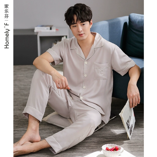 Мужская летняя пижама, летние штаны, тонкий шелковый комплект, короткий рукав