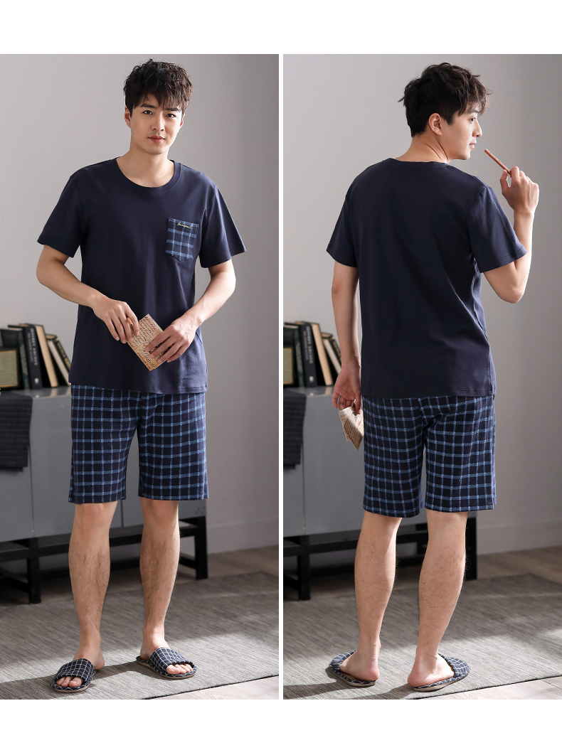 Quần áo ngủ nam mùa hè bông ngắn tay quần tracksuit nam cotton mùa hè phần mỏng của cha trung niên lớn tuổi quần vải nam