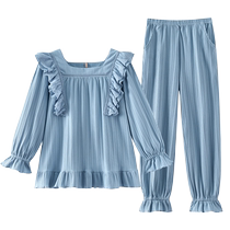 Carrefen Pajamas Womens Spring and Autumn Autumn Pure Cotton Long-Sleeved Home Clothes Womens Princess Style Spring Plus Size Suit